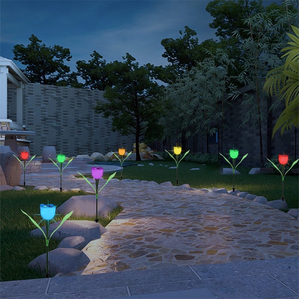 Frendorf | Tulumi Solar Gartenleuchte | Tulpen-Design | Farbige LED-Lichter | Wetterfeste Dekoration für Außenbereiche