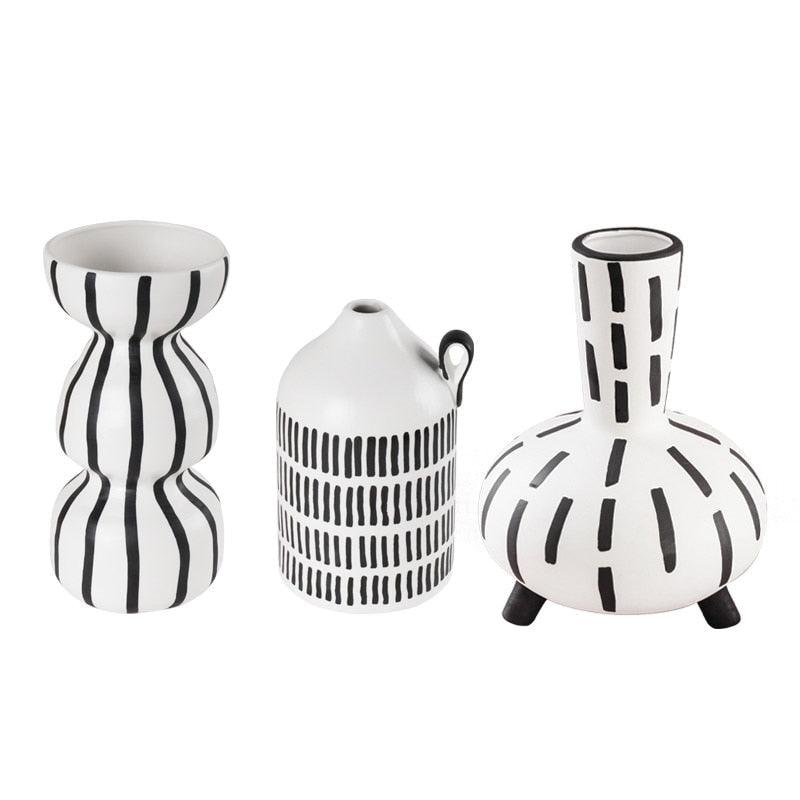 Frendorf | Dotterra Keramik Vasen Set | Handgefertigte Tribal Design Akzente | Deko-Vasen für Wohnzimmer & Flur