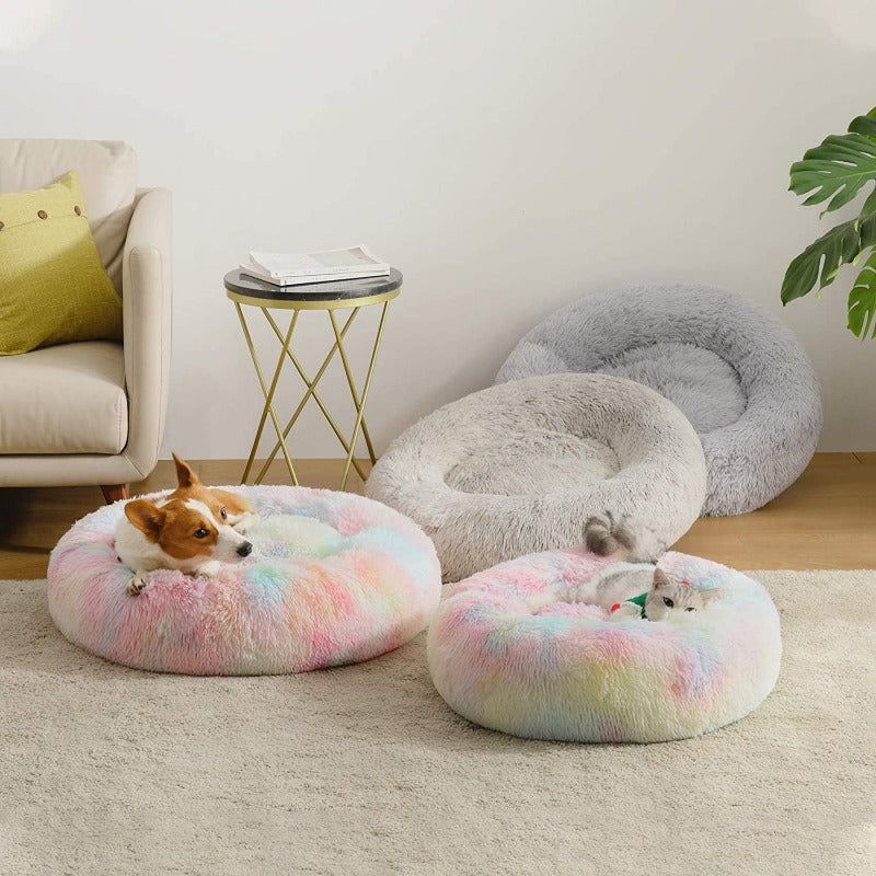 Runde Regenbogen Extra Plüsch Beruhigende Donut Katzenbett