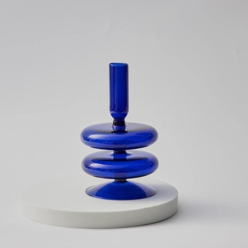 Frendorf | AzureGlow Glas-Kerzenhalter | Elegantes Design | Tafelkerzenhalter in Blau