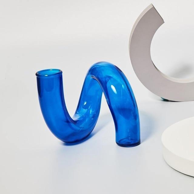 Frendorf | AzureGlow Glas-Kerzenhalter | Elegantes Design | Tafelkerzenhalter in Blau