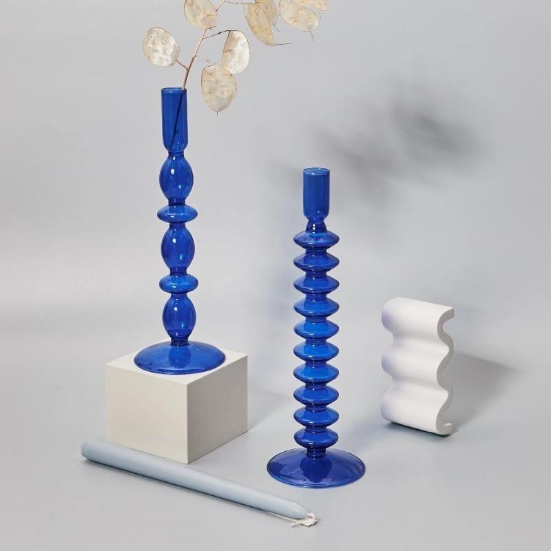 Frendorf | AzureGlow Glas-Kerzenhalter | Elegantes Design | Tafelkerzenhalter in Blau