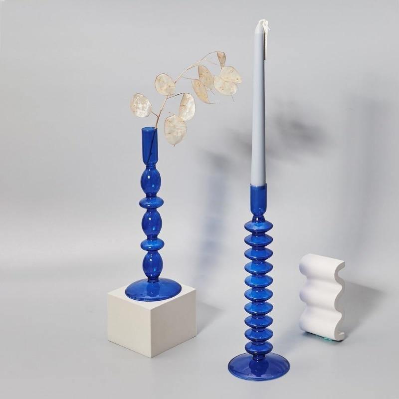 Frendorf | AzureGlow Glas-Kerzenhalter | Elegantes Design | Tafelkerzenhalter in Blau