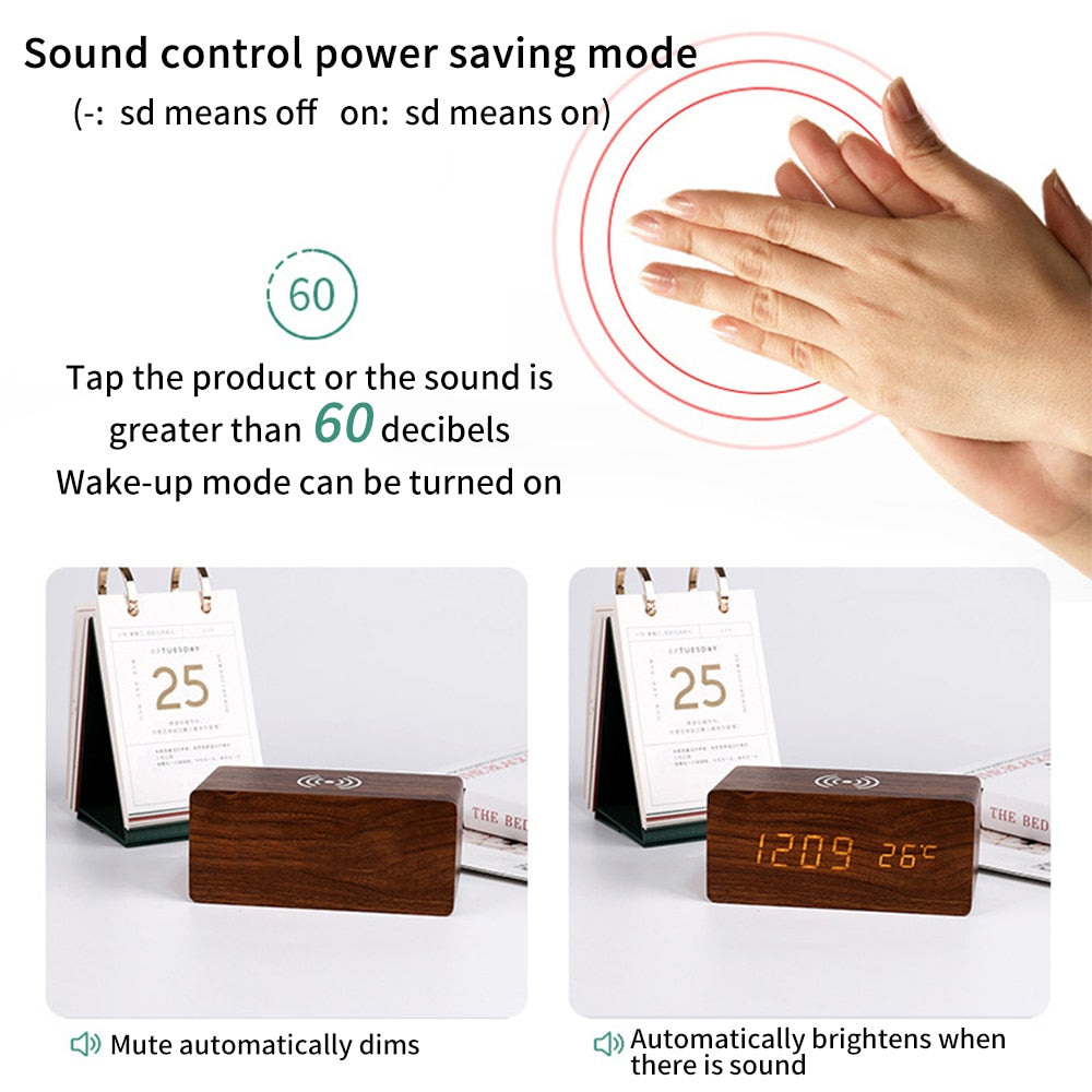 Moderner Holz-Wireless-Lade-Wecker