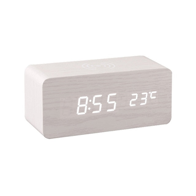 Moderner Holz-Wireless-Lade-Wecker