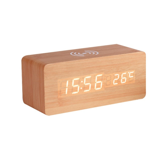 Moderner Holz-Wireless-Lade-Wecker