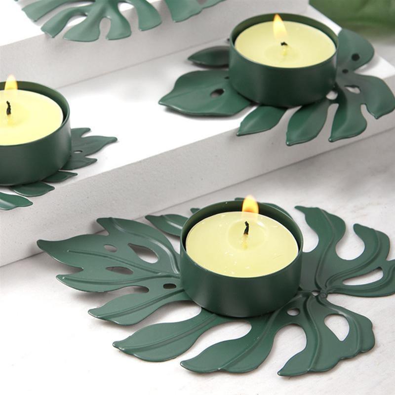 Frendorf | LeafGlow Monstera Blatt Teelichthalter aus Eisen | Elegante Kerzenhalter Deko | 4er Set für Zuhause & Garten