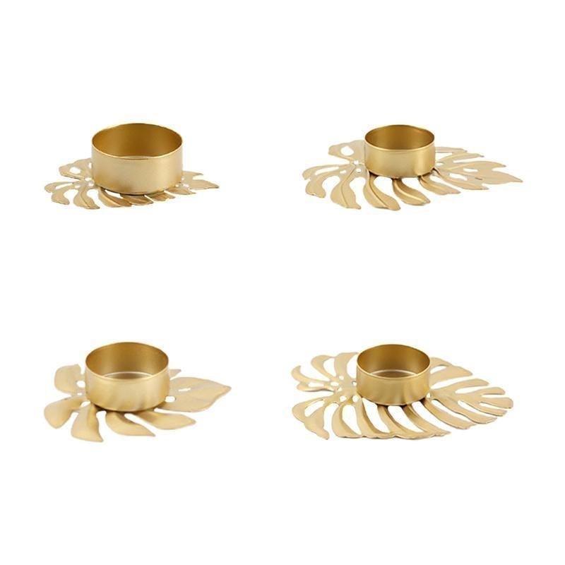 Frendorf | LeafGlow Monstera Blatt Teelichthalter aus Eisen | Elegante Kerzenhalter Deko | 4er Set für Zuhause & Garten