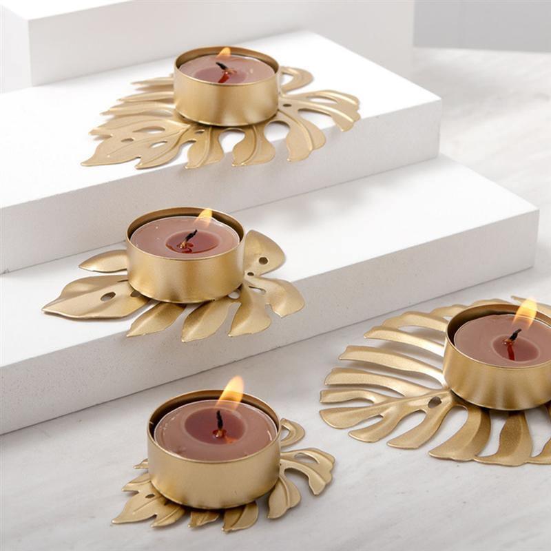 Frendorf | LeafGlow Monstera Blatt Teelichthalter aus Eisen | Elegante Kerzenhalter Deko | 4er Set für Zuhause & Garten