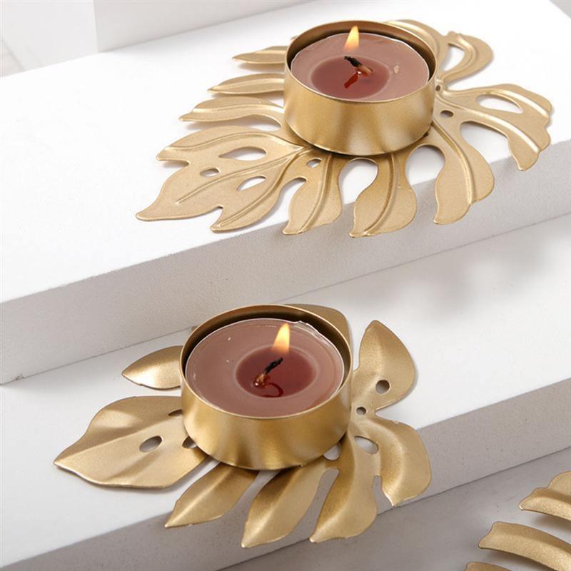 Frendorf | LeafGlow Monstera Blatt Teelichthalter aus Eisen | Elegante Kerzenhalter Deko | 4er Set für Zuhause & Garten