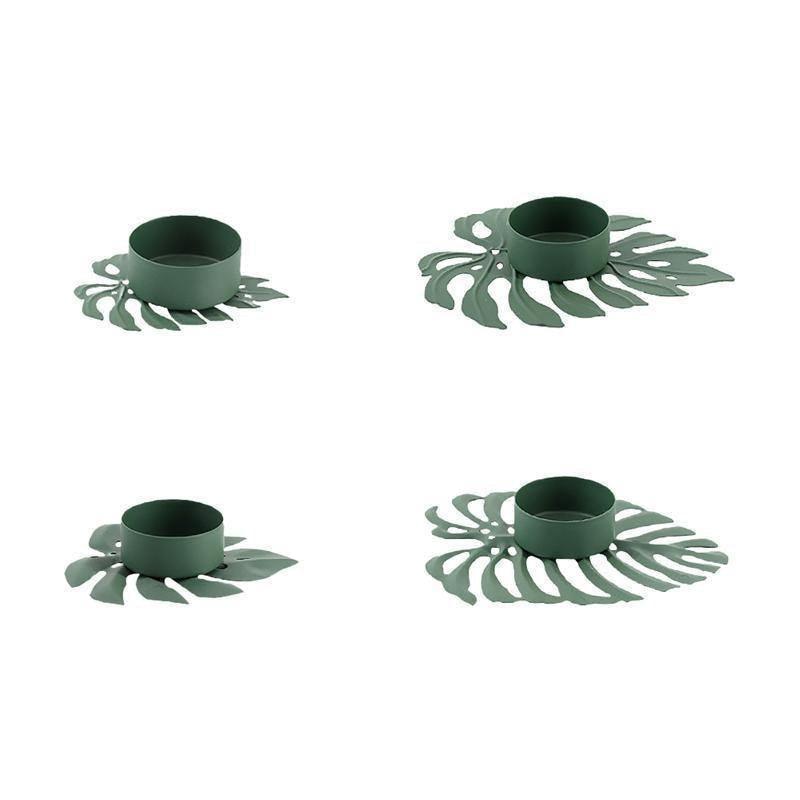 Frendorf | LeafGlow Monstera Blatt Teelichthalter aus Eisen | Elegante Kerzenhalter Deko | 4er Set für Zuhause & Garten