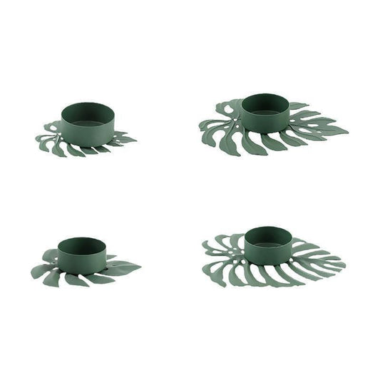 Frendorf | LeafGlow Monstera Blatt Teelichthalter aus Eisen | Elegante Kerzenhalter Deko | 4er Set für Zuhause & Garten