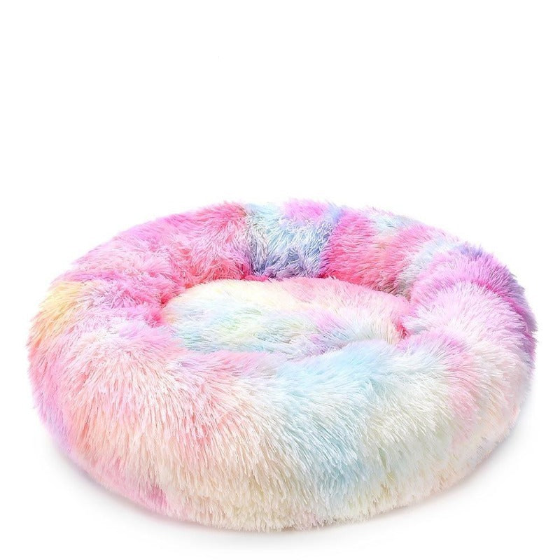 Runde Regenbogen Extra Plüsch Beruhigende Donut Katzenbett