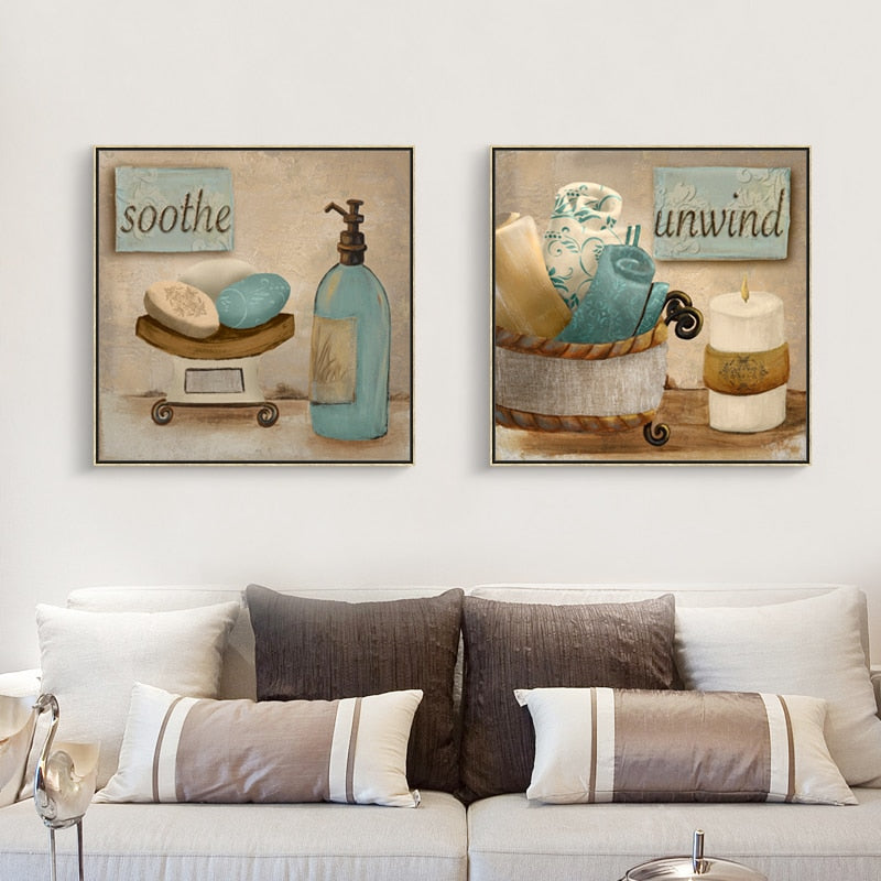 Modern Retro Bathroom - Canvas Wall Art Painting