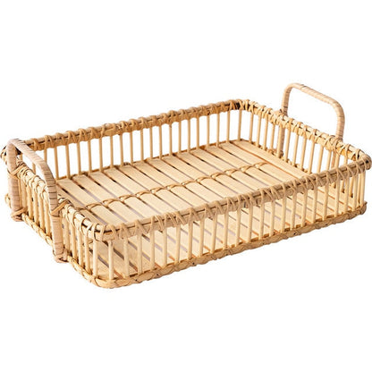 Frendorf | CaneCraft Rechteckiges Handgefertigtes Rattan Tablett | Boho-Design | Vielseitiges Serviertablett | Natürlich & Stilvoll