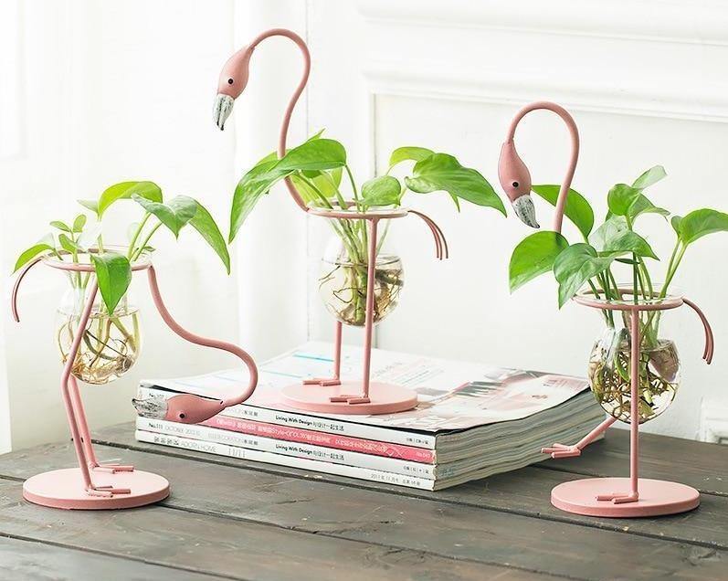 Frendorf | FlamigoBloom Tropische Deko-Vase | Zimmerpflanzengefäß | Stilvolle Glasvase mit Flamingo-Design