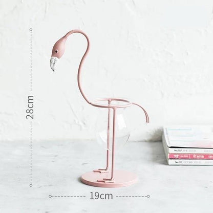 Frendorf | FlamigoBloom Tropische Deko-Vase | Zimmerpflanzengefäß | Stilvolle Glasvase mit Flamingo-Design