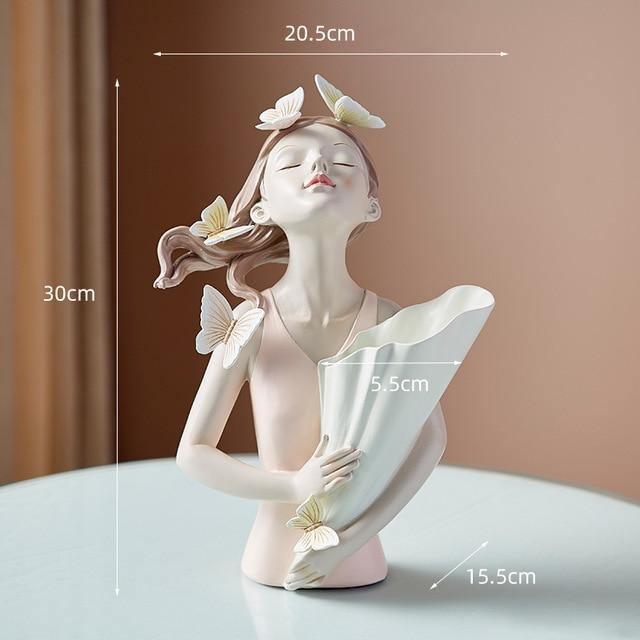 Frendorf | ButterflyAura Mädchenfigur Deko | Stilvolle Schmetterlings-Mädchen Ornamente | Vase & Tablett Design