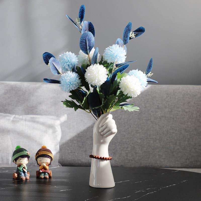 Frendorf | HandVase White Ceramic Blumenvasen | Kreatives Hand-Design | Stilvolle Tischdeko