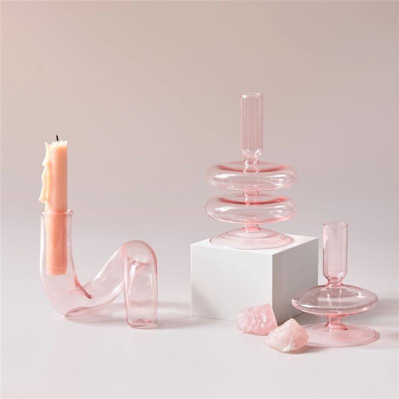 Frendorf | Rosivina Pink Glas Kerzenhalter & Vasen Set | Elegantes Design | Vielseitige Tischdekoration