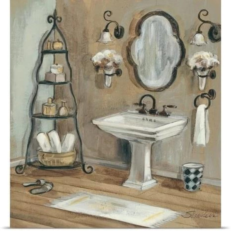 Elegantes Französisches Spiegel-Badezimmer - Leinwand Wandkunst Gemälde