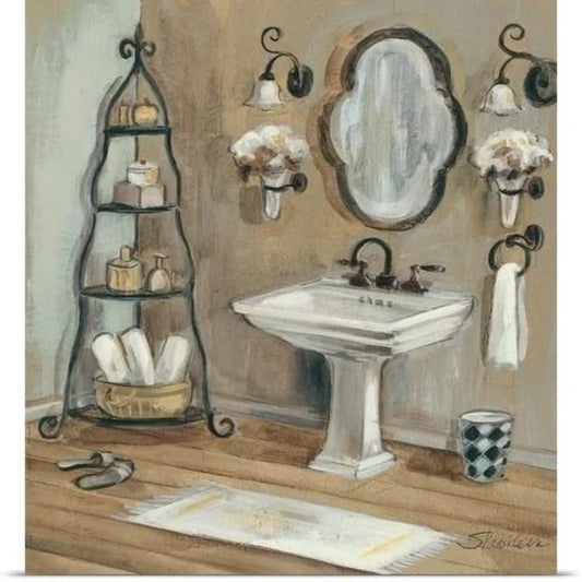 Elegantes Französisches Spiegel-Badezimmer - Leinwand Wandkunst Gemälde