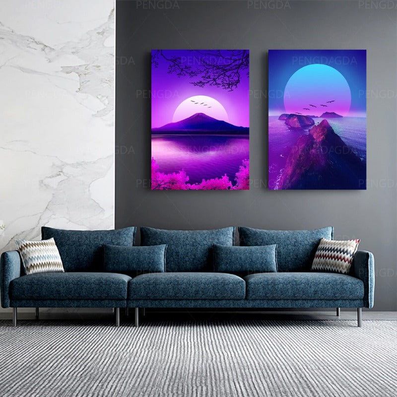 Synthwave Fuji - Leinwand Wandkunst Gemälde