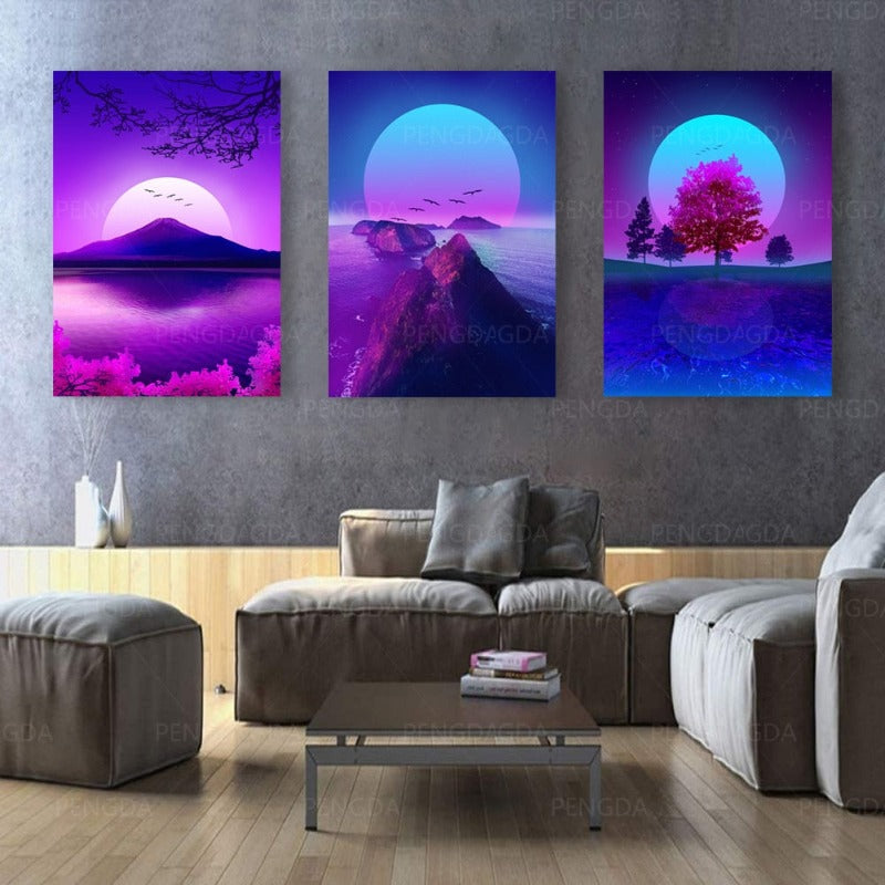 Synthwave Fuji - Leinwand Wandkunst Gemälde