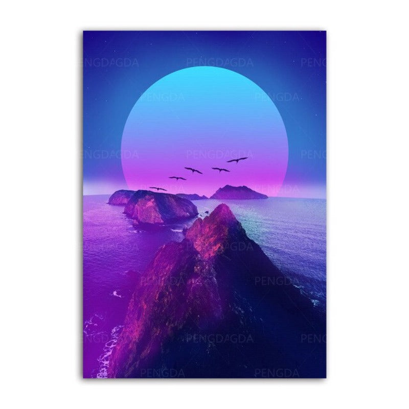 Synthwave Fuji - Leinwand Wandkunst Gemälde