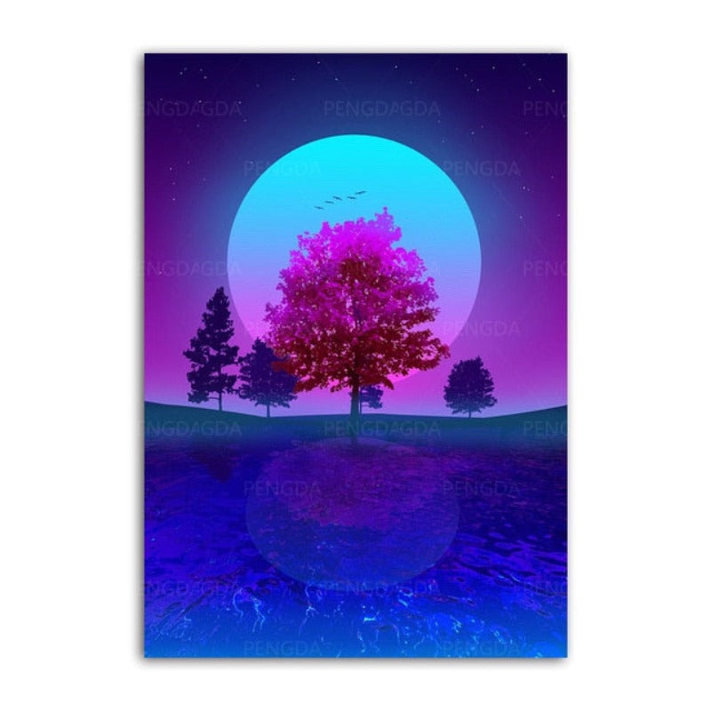 Synthwave Fuji - Leinwand Wandkunst Gemälde