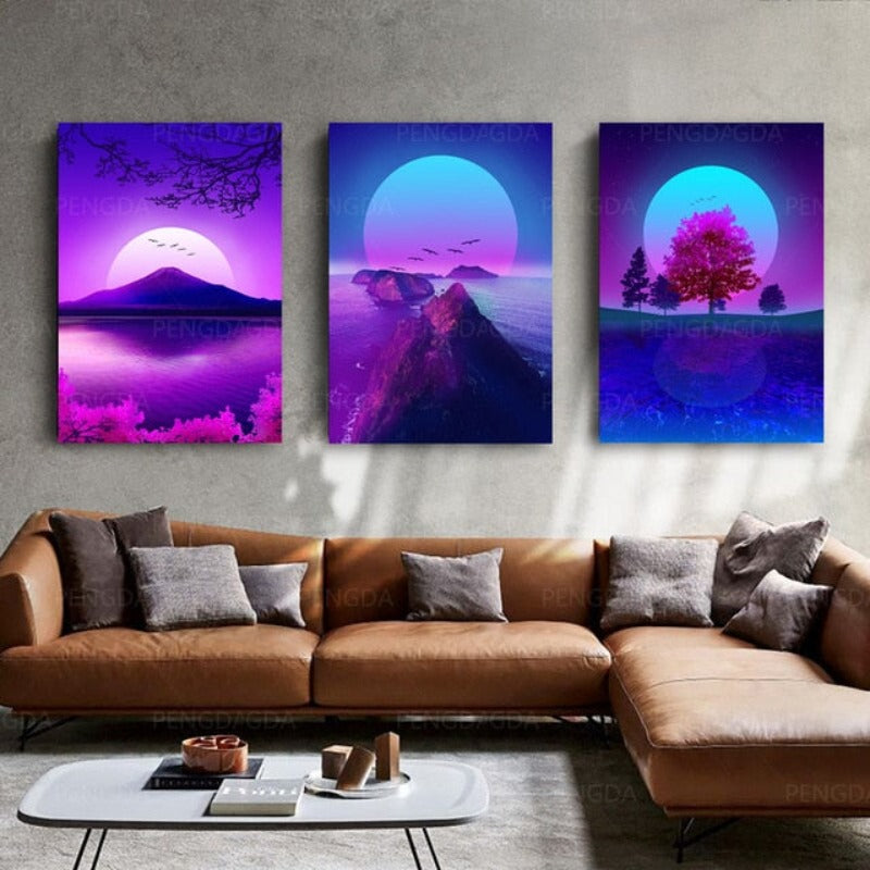 Synthwave Fuji - Leinwand Wandkunst Gemälde