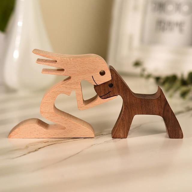 Frendorf | PawCraft Handgeschnitzte Holzfiguren | Hunde & Menschen Figuren | Zeitlose Dekoration | Perfekt für Tierliebhaber
