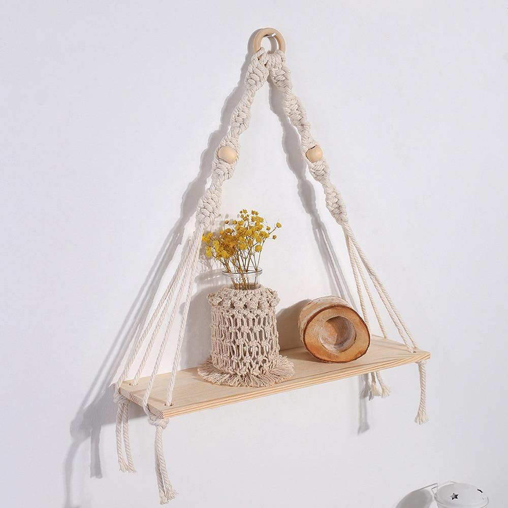 Frendorf | SwingNest Makramee Hängeregal aus Holz | Handgefertigt | Boho Deko | Vielseitig & Stilvoll