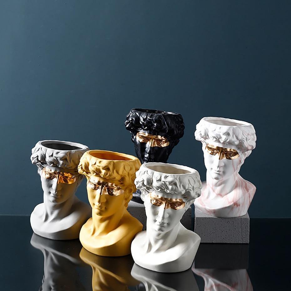 Frendorf | ArtéPlanter Keramik David Kopf Pflanztopf | Klassische Skulptur | Dekorative Vase | Stilvolle Wohnakzente