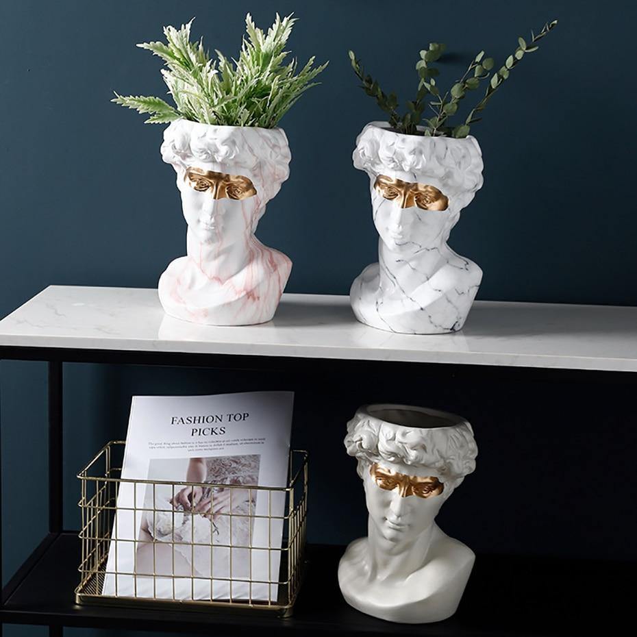 Frendorf | ArtéPlanter Keramik David Kopf Pflanztopf | Klassische Skulptur | Dekorative Vase | Stilvolle Wohnakzente