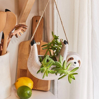 Frendorf | ChillPaws Hängender Keramik-Pflanztopf für Sukkulenten | Faultier-Design | Stilvolle Deko für Zuhause & Garten