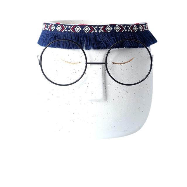 Frendorf | FaceArt Keramik Blumentopf mit Brille & Stirnband | Modernes Design | Dekorative Pflanzenvase