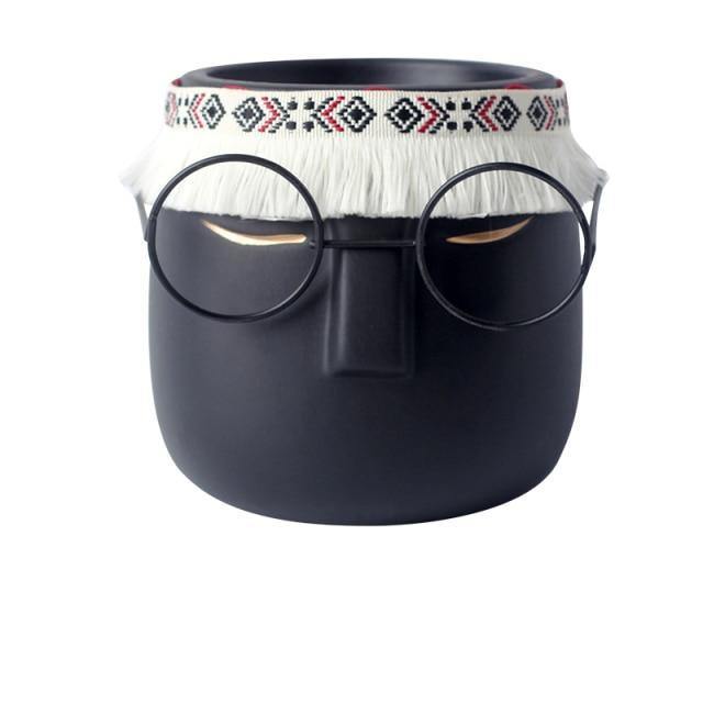Frendorf | FaceArt Keramik Blumentopf mit Brille & Stirnband | Modernes Design | Dekorative Pflanzenvase