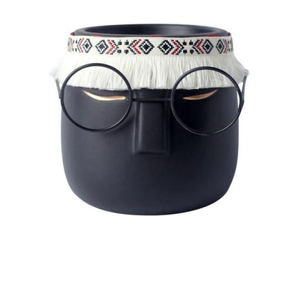 Frendorf | FaceArt Keramik Blumentopf mit Brille & Stirnband | Modernes Design | Dekorative Pflanzenvase