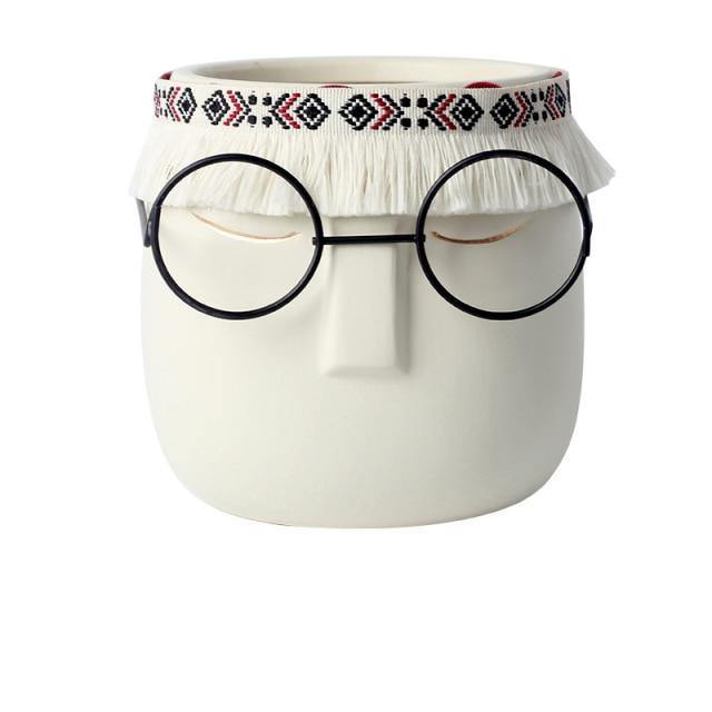 Frendorf | FaceArt Keramik Blumentopf mit Brille & Stirnband | Modernes Design | Dekorative Pflanzenvase