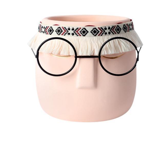 Frendorf | FaceArt Keramik Blumentopf mit Brille & Stirnband | Modernes Design | Dekorative Pflanzenvase