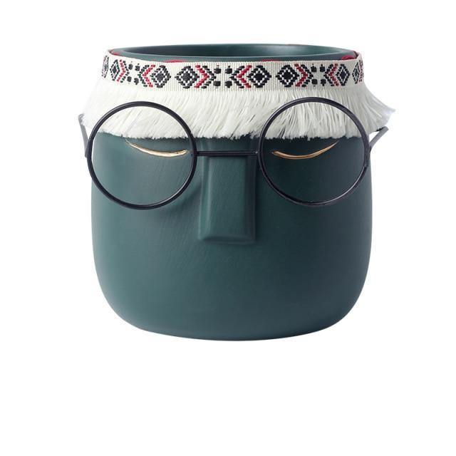 Frendorf | FaceArt Keramik Blumentopf mit Brille & Stirnband | Modernes Design | Dekorative Pflanzenvase