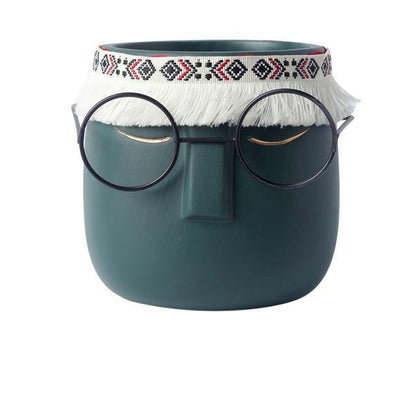 Frendorf | FaceArt Keramik Blumentopf mit Brille & Stirnband | Modernes Design | Dekorative Pflanzenvase