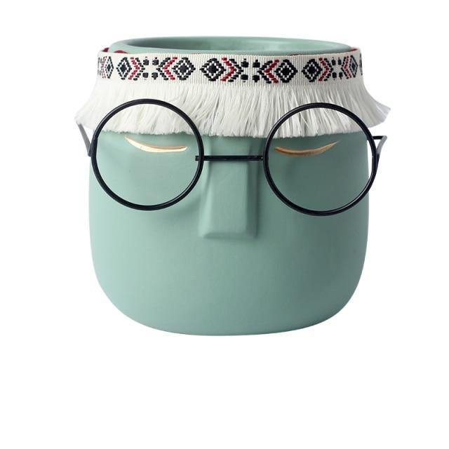 Frendorf | FaceArt Keramik Blumentopf mit Brille & Stirnband | Modernes Design | Dekorative Pflanzenvase