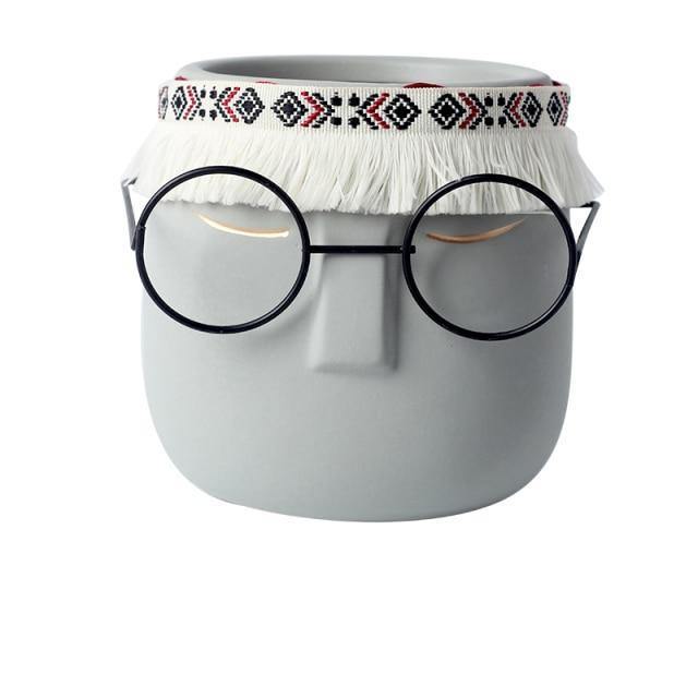 Frendorf | FaceArt Keramik Blumentopf mit Brille & Stirnband | Modernes Design | Dekorative Pflanzenvase