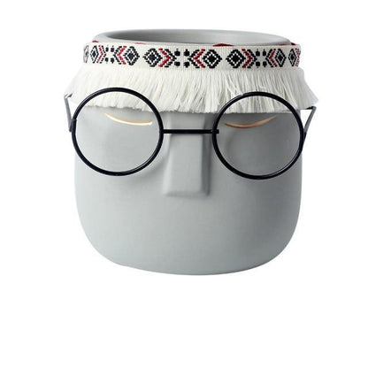 Frendorf | FaceArt Keramik Blumentopf mit Brille & Stirnband | Modernes Design | Dekorative Pflanzenvase