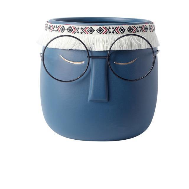 Frendorf | FaceArt Keramik Blumentopf mit Brille & Stirnband | Modernes Design | Dekorative Pflanzenvase