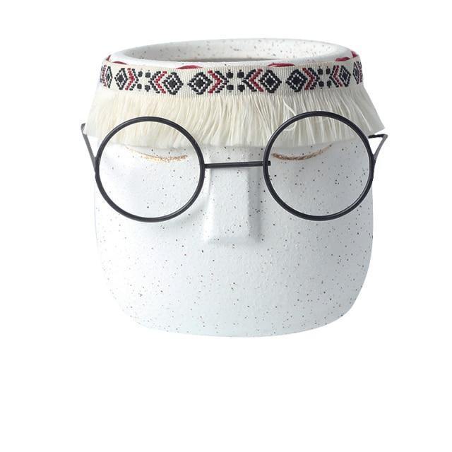 Frendorf | FaceArt Keramik Blumentopf mit Brille & Stirnband | Modernes Design | Dekorative Pflanzenvase