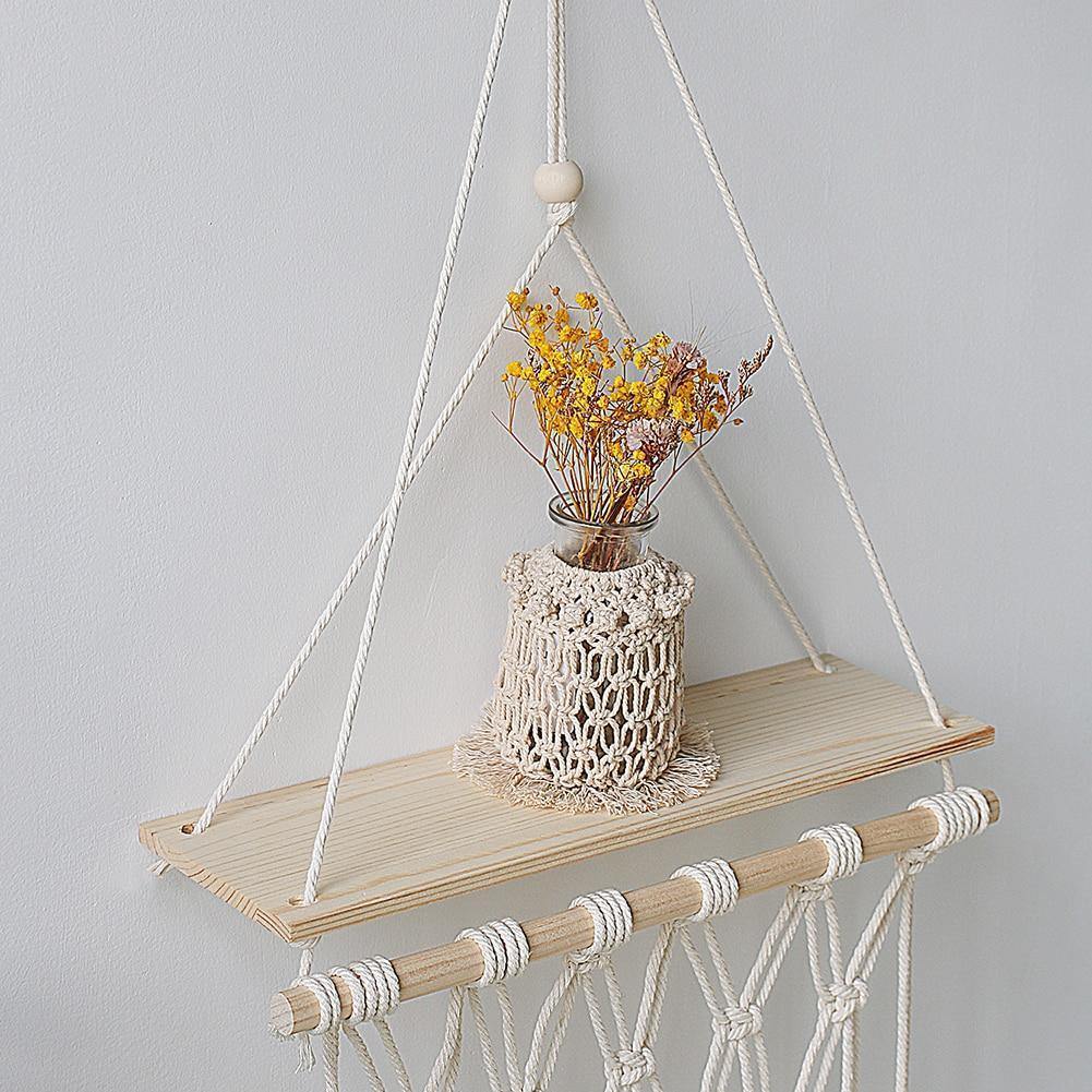 Frendorf | SwingNest Makramee Hängeregal aus Holz | Handgefertigt | Boho Deko | Vielseitig & Stilvoll