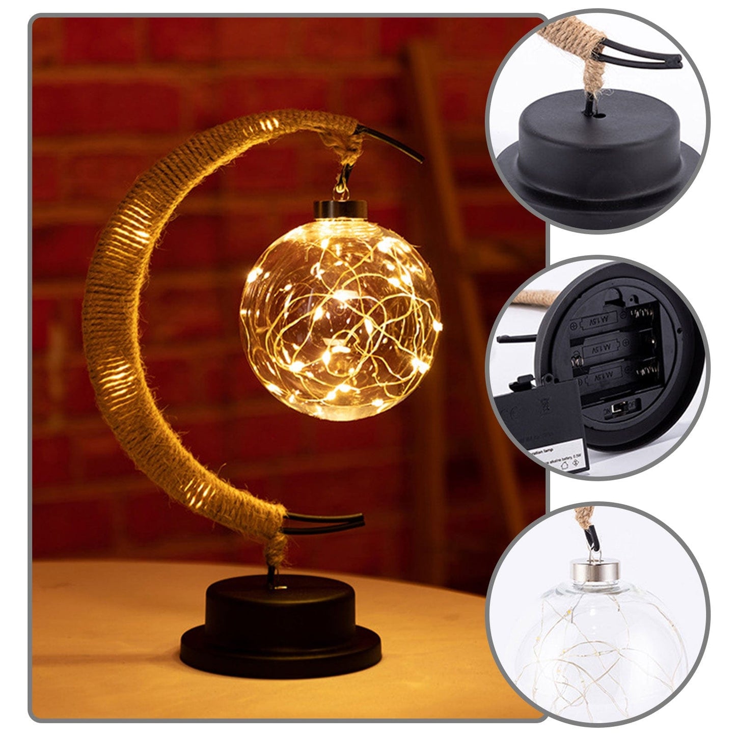 Rayvia Lunar Lampe - Halbmond LED Licht mit Glas Globus für gemütliche Atmosphäre